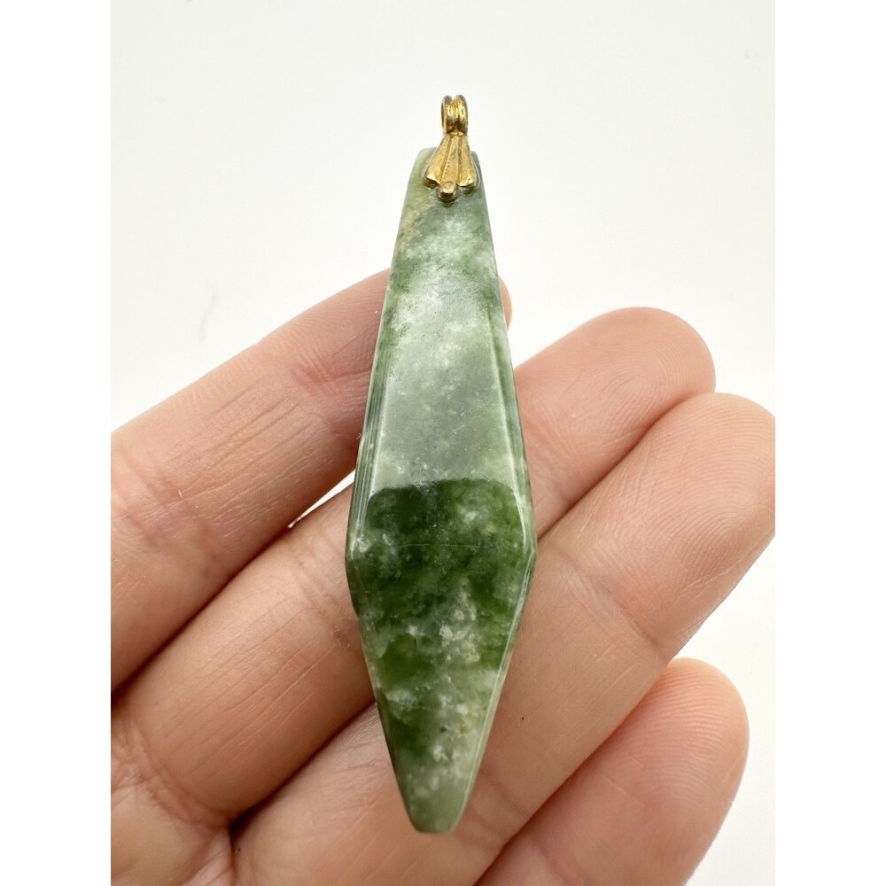 Vintage Green Gemstone Pendant Gold Tone